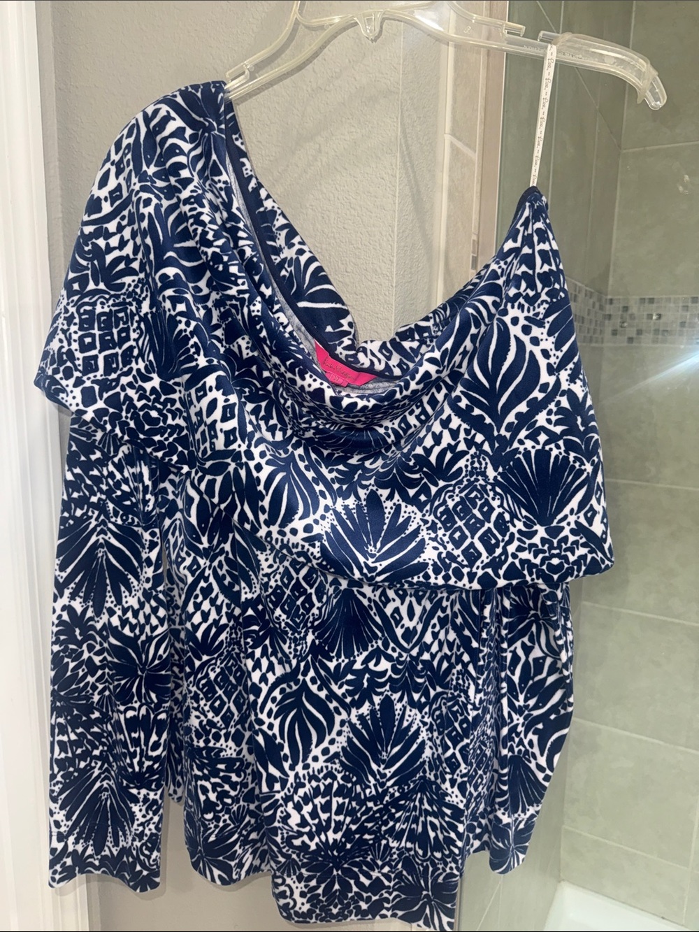 Lilly Pulitzer Belinda Off Shoulder Velor High Tide Navy By Land or Sea size XL